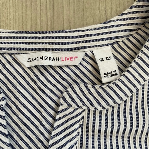 Isaac Mizrahi Navy and White Striped V-Neck Seersucker Dress - Picture 3 of 10